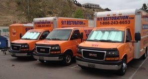 Water Damage and Mold Removal Fleet At Commercial Job Site